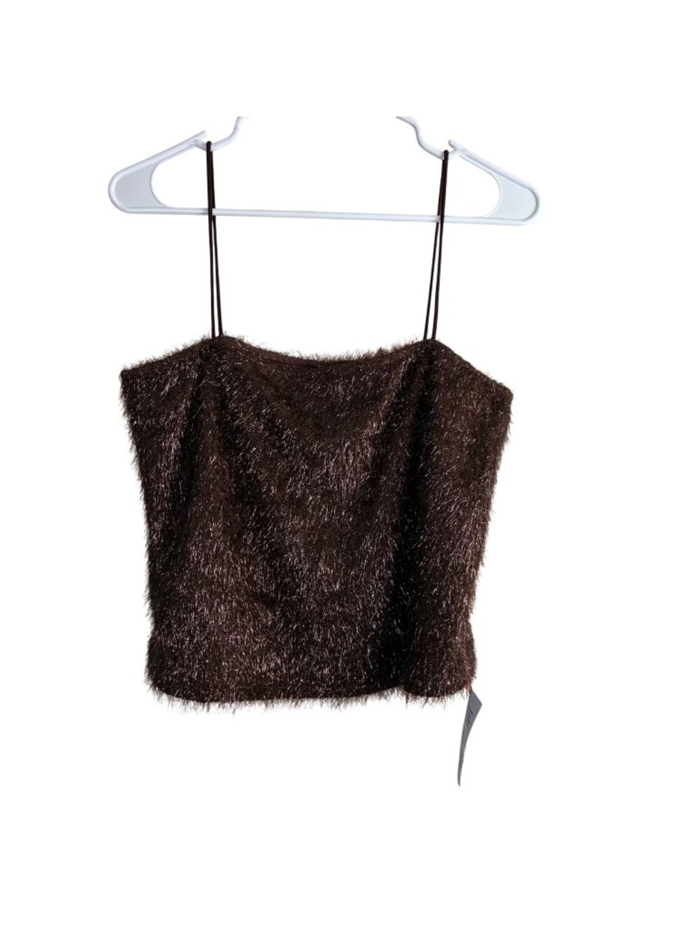 NWT Topshop Brown Metallic Fuzzy Tinsel Cami Crop Top Large